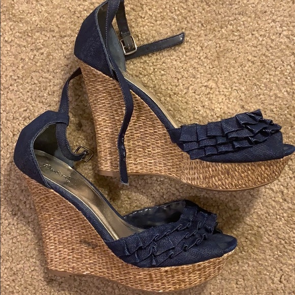 Chambray Denim wedges size 10 - Picture 1 of 5